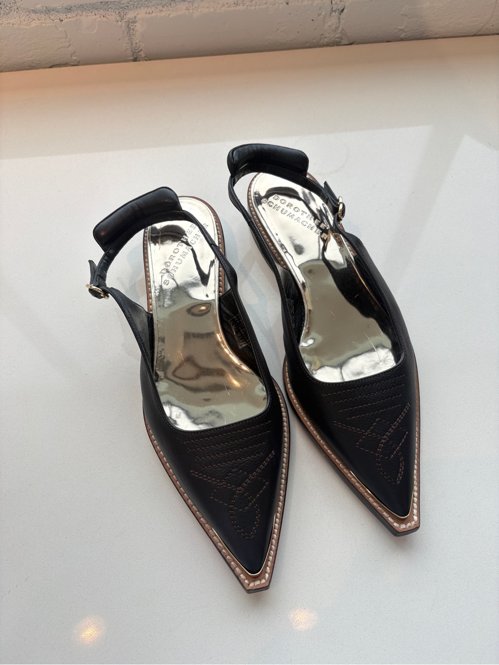 Black Western Pointed Toe Slingback Flats
